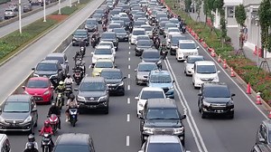 Traffic Congestion on the Main Road in Central Jakarta Stock Footage - Video of vehicle, view: 300864888