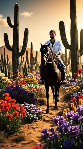 A slim-fit 5'7 young man riding a powerful black hairy horse, captured from a three-qu