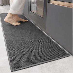 PABUBE Woven Grey Kitchen Rug, 17"x47", Non-Slip and Absorbent Floor Mat for Sink or Hallway, Machine Washable Soft Rug, Durable Indoor Use