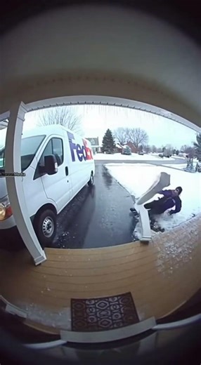 FedEx Van Slides Down Icy Driveway, Crashes Into Front Porch 📦❄️