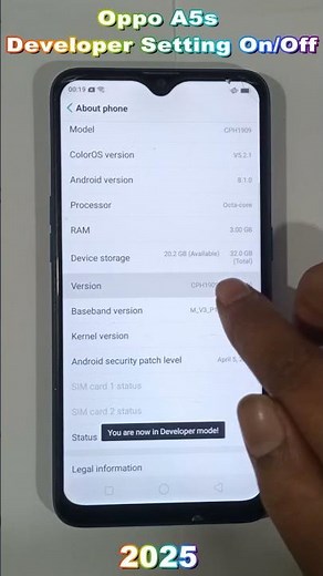 How To Oppo A5s Developer option enable/Disable 2025 ||Oppo A5s (cph1909) Developer Setting On/Off
