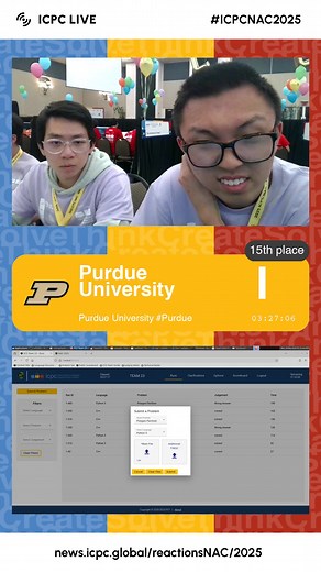 Purdue University is the first to solve problem I! | ICPC North America
