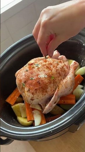 Slow Cooker Whole Roast Chicken with Veggies | Easy Family Dinner Recipe 🍗🥔🥕