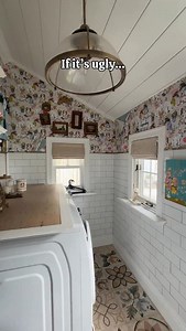 My motto lately: if you hate it, paint it! 💅 First, I took down peeling wallpaper in my laundry room and painted happy stripes. Then I gave my stainless steel trash can the cutest scallop makeover. And finally, I painted the water heater cover so it blends right in. 👩‍🎨🖌️ Three simple projects, a little paint magic, and now I love these spaces again! 🎨💕 | At Home with Ashley