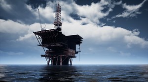 Large Pacific Ocean offshore oil rig drilling platform