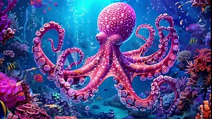 digital painting of a cheerful cartoon octopus swimming. seamless looping overlay 4k virtual video animation background Stock Video
