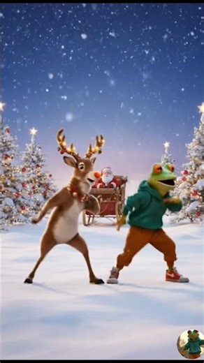 Frog & Deer on the Same Beat🐸🦌 🎄#dance #frog #frogdance #viral