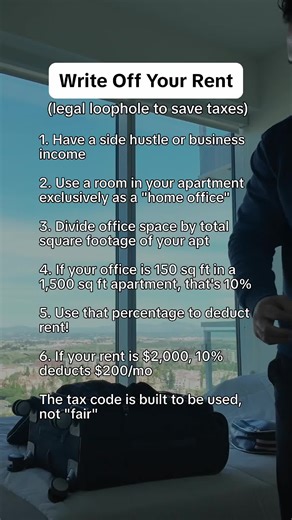 Here’s the complete breakdown 👇🏻 1.\tMake sure you qualify: You must have legitimate self-employment income. That means a real business, side hustle, or sole proprietorship. W-2 income alone doesn’t make you eligible for this deduction. 2.\tCreate a true home office: The space has to be used consistently and exclusively for business. If it doubles as a guest room or TV area, it likely won’t qualify. 3.\tFigure out your usage percentage: Take the square footage of your office and divide it by t