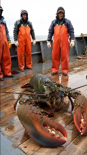 🦞 Unbelievable Catch: Giant Lobster Stuns Fishing Crew in Stormy Seas! 🌊⚓