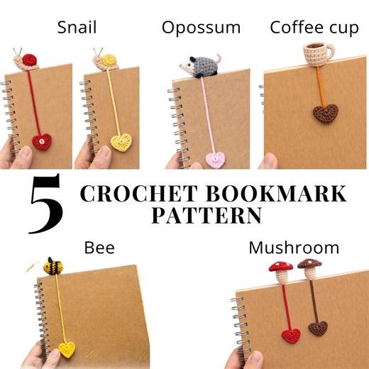 5 Crochet Pattern Bookmark Bundle - Tiny Amigurumi Animal Bookmark PDF - Etsy Canada
