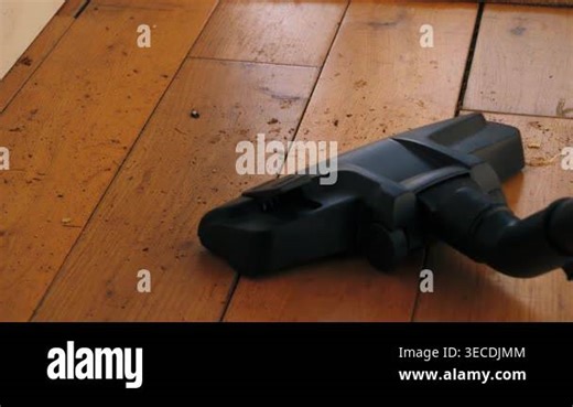 Using vacuum cleaner to clean up dust in home wooden floor close up 4k slow motion zoom shot selective focus Stock Video Footage - Alamy