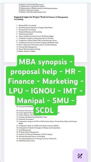 MBA synopsis - proposal help - HR - Finance - Marketing - LPU - IGNOU - IMT - Manipal - SMU - SCDL