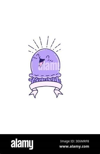 horizontally vibrating animation of scroll banner with tattoo style happy jellyfish Stock Video Footage - Alamy