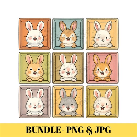 Bunny Rabbit Clip Art Bundle, PNG JPG Easter Bunny, Commercial Use - Etsy