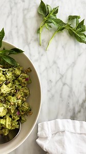My new favorite way to enjoy chicken salad 🌱 Find the full pesto chicken salad recipe on www.Downshiftology.com | Downshiftology
