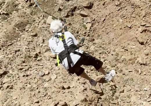 Daredevil 78-year-old tackles 500ft rope swing