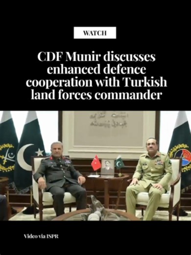 Chief of Defence Forces (CDF) and Chief of the Army Staff (COAS) Field Marshal Syed Asim Munir discussed avenues for enhanced bilateral defence cooperation during a meeting with General Metin Tokel, commander of the Turkish Land Forces, the military’s media wing said in a statement on Thursday. The Inter-Services Public Relations (ISPR) said that General Tokel called on CDF Munir at the General Headquarters (GHQ) today. “During the meeting, matters of mutual professional interest, regional secur