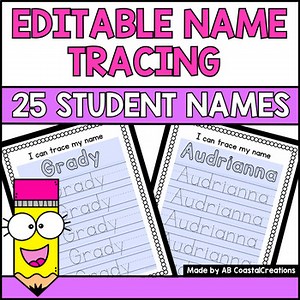 Editable Name Tracing Autofill Worksheets, Preschool & Kindergarten Handwriting