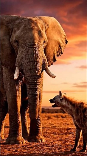 Power of Nature: Elephant vs Hyena in a Fierce Savanna Battle” #wildlifeconflict #wildilfe