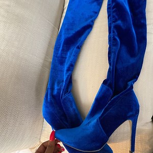 Blue Over The Knee Suede Boots