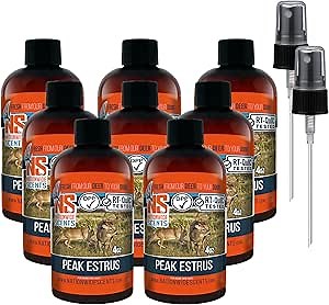 Nationwide Scents Peak Estrus Deer Scent - Doe Pee Buck Attractant for Deer Hunting - Deer Estrous Rut Scent Buck Lure for Mock Scrapes, Scents Drags and Drippers - 4 oz (8 Bottles)