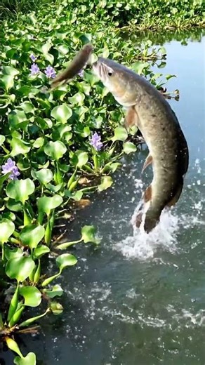Double Jump Chase Snakehead and Bait Fish Near the Hyacinth #snakeheadfish #riveraction #wildlife