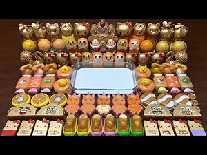 GOLD SLIME - Mixing Random Things Into Glossy Slime ! Satisfying Slime Videos #1395