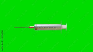 3D model of a disposable syringe with a piston moving back and forth on a green background. green screen animation. 3d render