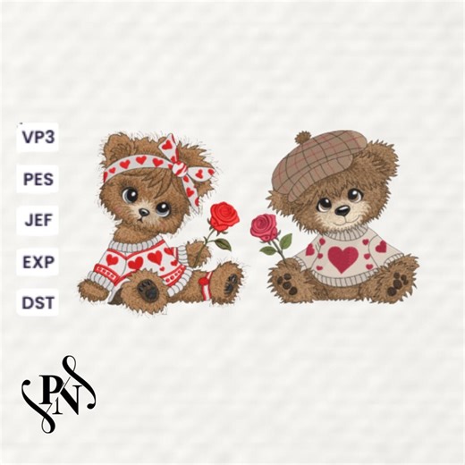 Valentine Teddy Bear Embroidery Design | His & Hers Love Bears (digital Download) - Etsy