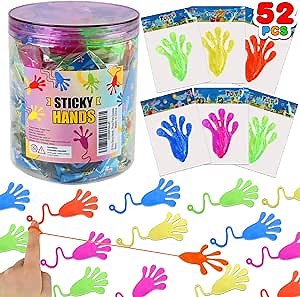 Siwarm Easter Egg Fillers- 52 pcs Sticky Hands, Party Favors for Kids 4-8 8-12 Goodie Bag Stuffers Treasure Box Prizes Mini Stretchy Hands Fidget Toys Birthday Gifts for Boys Girls Teens