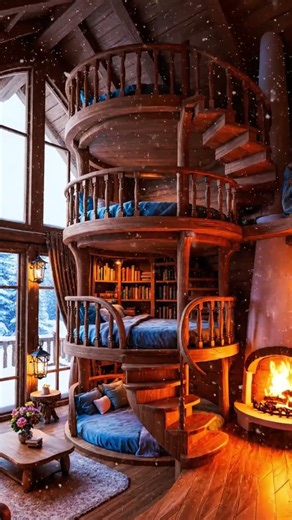Snowy Cabin Interior ❄️ Cozy Fireplace