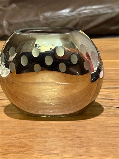 Vintage Sasaki Glass Platinum Oval Vase Heavy, Handmade Glass Mirrored Finish With Etched Polka Dots Handmade in Poland Flower Vase - Etsy