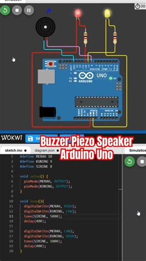 KODE PROGRAM SIRINE AMBULANS PIEZO SPEAKER | ARDUINO UNO #arduino #arduinouno #arduinonano #arduino