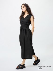 Womens Cotton Gathered Dress (Sleeveless) | UNIQLO UK