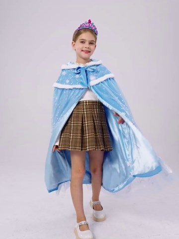 Girls Princess Velvet Cape Kids Elsa Hooded Princess Cape Halloween Snow Cloak Costume 2-10Years