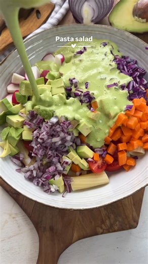 Betty l Plant-Based Recipes on Instagram: "cozy pasta salad ✨ A simple pasta salad for leftover veggies or days when you want something light after holiday meals. Easy to make and good for slow days. The creamy dressing is made with plant-based cream and mustard. . Comment “salad” and I send you the full recipe or check my page  . #pastasalad #saladideas #healthylunchideas #saladrecipe #plantbasedmeal"