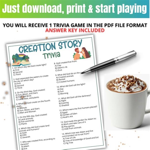 Creation Story Trivia,Sunday School Bible Games,Genesis Religious Classroom Game