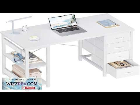 ODK 40 Inch Small White Computer Desk with 4 Fabric Drawers Modern
