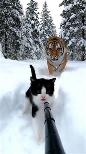 A giant tiger chasing a baby cat to hunt it down 😢 😭