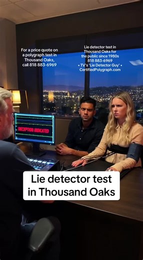 A lie detector test in Thousand Oaks! We will ask: is cheating suspected? Relationship infidelity is the most requested type of polygraph test in Thousand Oaks-- and sadly that suspicion often turns out to be true. Facts that can help: --client (you) can write the main testing questions, so the test can EXACTLY cover your exact situation --entire process is completely private & confidential; in most cases your name is not required Your Thousand Oaks polygraph examination notes: A. Typically is a