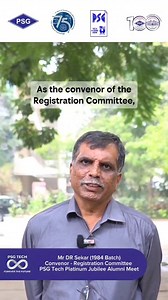 PSG Alumni: The PSG Tech Alumni Meet 2026 is here! PSG Tech invites our global community of alumni back to where it all began. Mr. D. R. Sekar, (1984 Batch), Convenor – Registration Committee, cordially invites you to the Alumni Meet scheduled for 9 to 11 January, 2026, at the PSG College of Technology, Coimbatore. This is an opportunity to: Reconnect with mentors and batchmates. Relive the memories that shaped your journey. Enjoy 15 curated programmes across three days Join 5000 alumni coming t