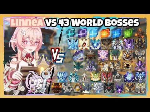 C0 Linnea vs 43 World Bosses (WL 9) Without Food Buff | Genshin Impact