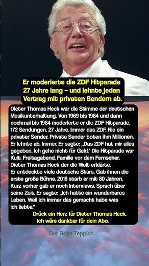 Dieter Thomas Heck: 27 Jahre Hitparade – loyal bis zum Ende 📺 #derroteteppich #legende