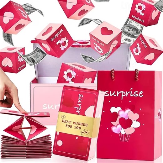 Explosion Gift Box Pop-Up Surprise Jumping Box for Birthdays Valentine's Day Christmas Weddings Festivals Cash Explosion Luxury Red Envelope Box Party Gift Box 2025