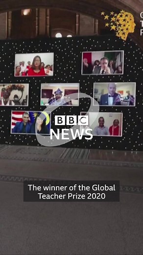 The moment Ranjitsinh Disale, from a village school in India, was named the world's most exceptional teacher. He said he would share the $1m (£750,000) prize money with the nine runners-up in the competition. https://bbc.in/3qqnjo4 | BBC News