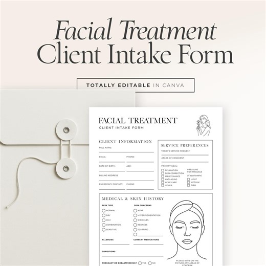 Facial Treatment Client Intake Form   Customer Agreement | Esthetician Forms | Editable Canva Template   Fillable PDF – EF001 - Etsy New Zealand