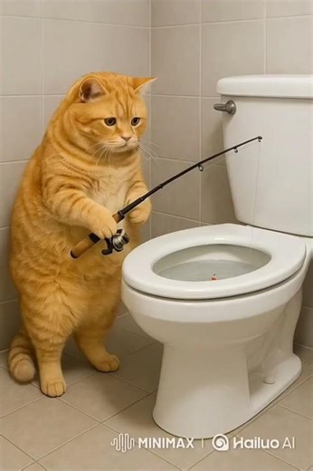 胖橘貓馬桶裡釣魚竟被虎斑貓拉下水？！漩渦瞬間把牠吸進馬桶 Fat Cat Toilet Fishing Gone Wild #shorts