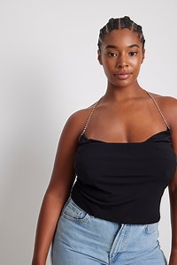 Rhinestone Strap Waterfall Singlet Black