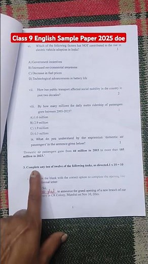 class 9 english sample paper 2024-25 / english final exam paper 2025 solution/doe/cbse