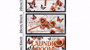 Visual Art Decor Laundry Room Decor Rustic Farmhouse Laundry Room Wall Signs 8"x16"x3pcs, Framed Canvas Wall Art Set Bathroom Decor (Orange)